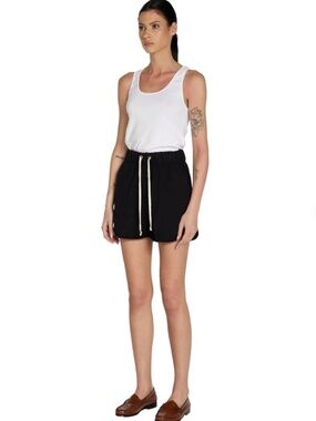 Les Tien Serena Scallop Cotton Short Vintage Structured Jersey Black Size XS